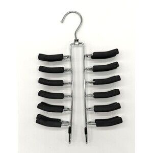 24 Hook Tie Rack Hanger Chrome Metal Closet Organizer Swivel Hook Non-Slip Black